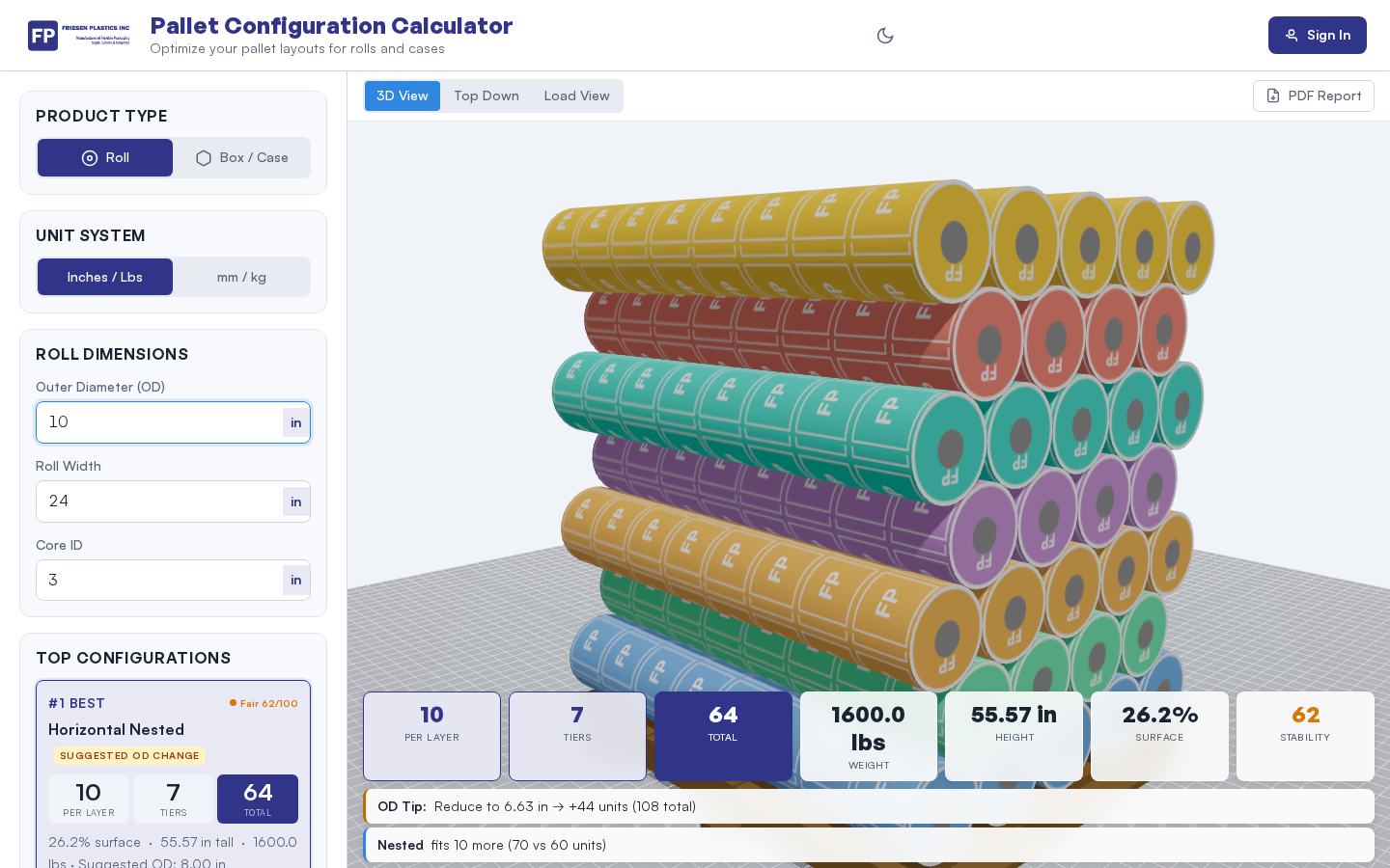 FP Pallet Optimizer 3D view